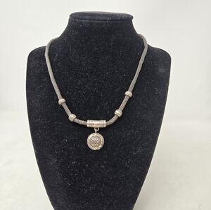 Brighton Necklace Wide Woven Chain with Beads & Circle Pendant